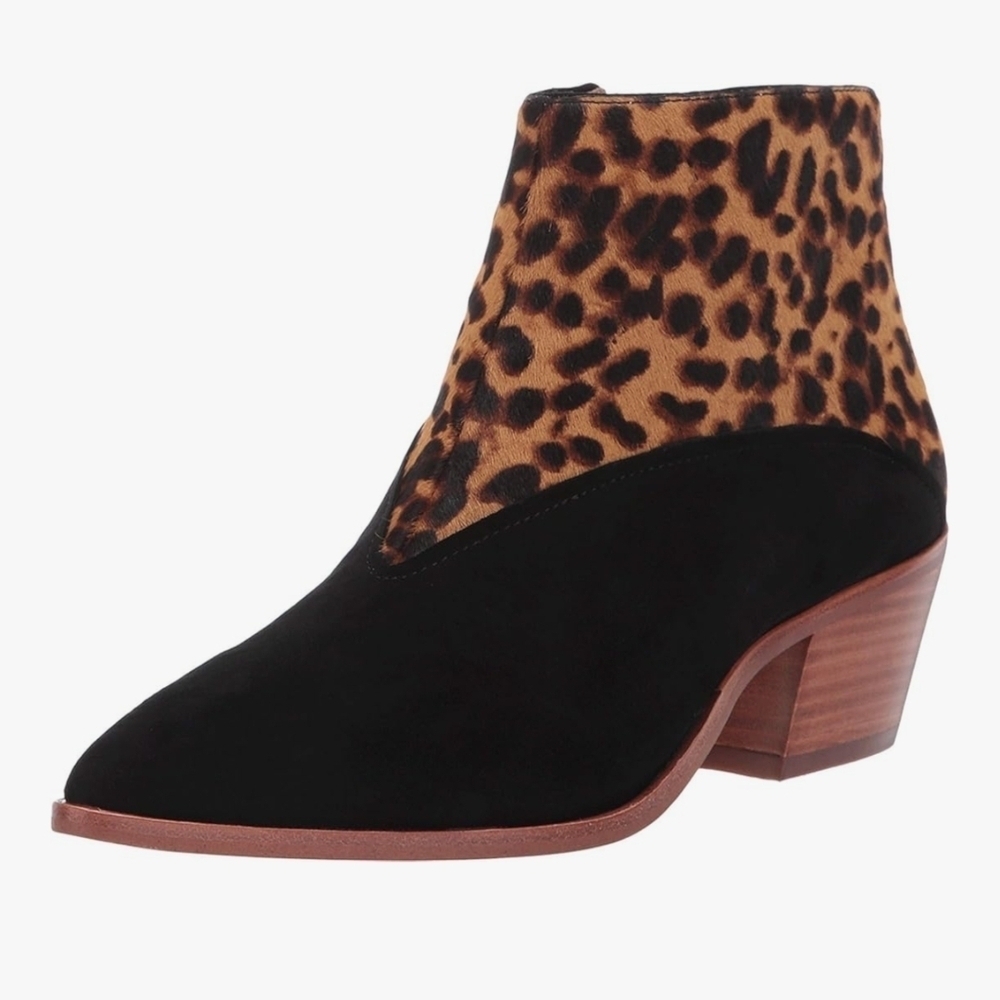 Louise et Cie Sz 6 Women's Vada Leopard Print Ankle Boots Black Suede